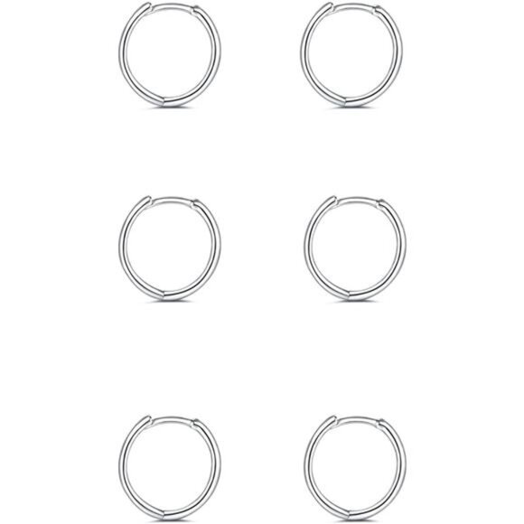 925 Sterling Silver Small Hoop Earrings Set - 14K White Gold Plated Silver Hoop - Picture 1 of 14